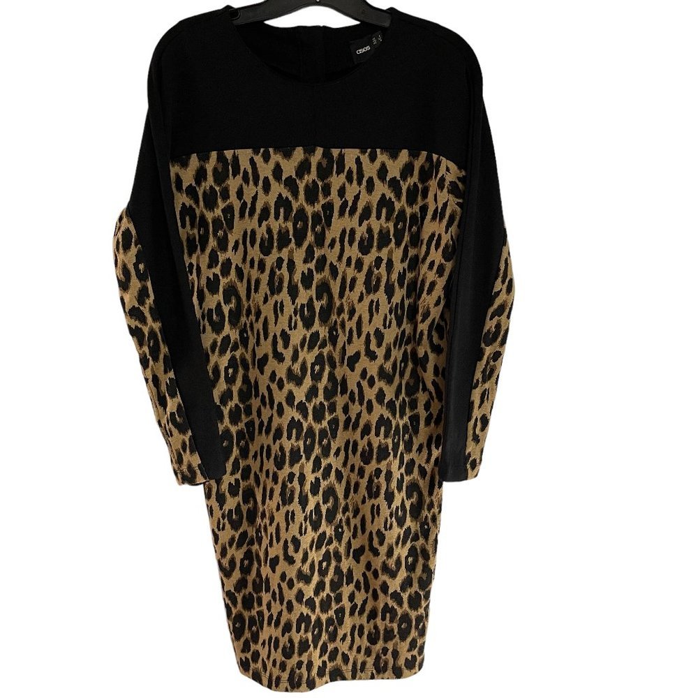 ASOS Dress Women XS Leopard‎ Print Stretchy Loose Fit Knee Length Cusal